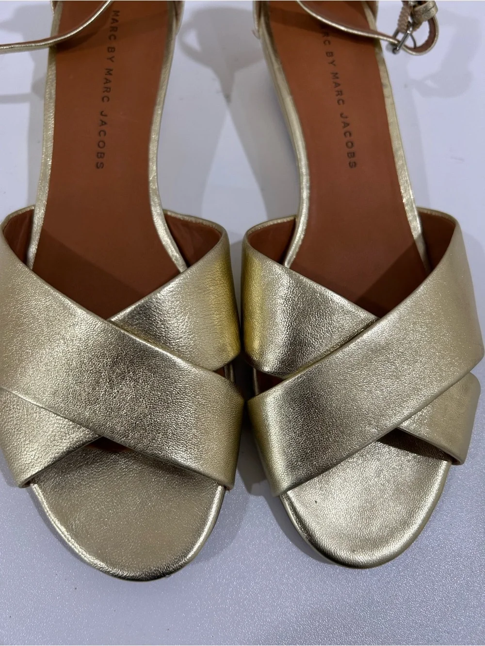 Marc Jacobs Gold Leather Shoes Open-Toe Wedge Sandal, Size US 9.5, IT 39.5
